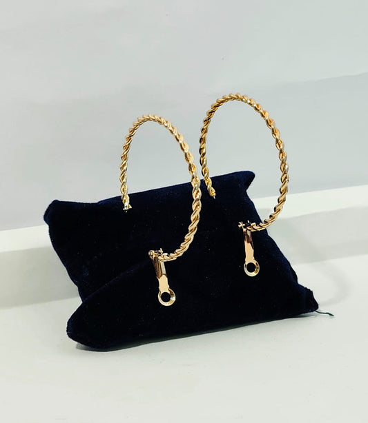 Elegant Twisted Gold Hoop Earrings with Unique Hanging Clasp Design