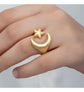 Celestial Sun, Moon & Star Open Gold Plated Ring