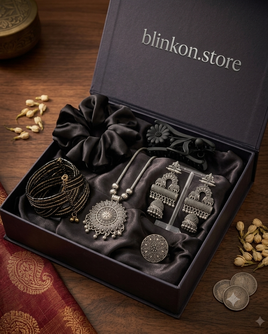 The Royal Festive Gift Hamper – Oxidised Silver Jewelry & Hair Accessories Gift Set
