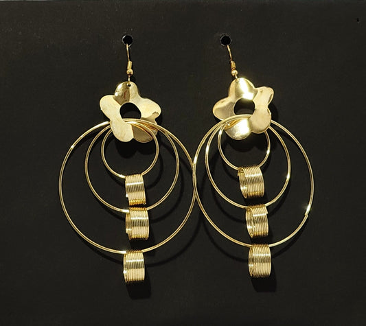 Gold Plated Multi-Hoop Floral Drop Earrings