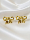 Coquette Aesthetic Gold Polish Smooth Ribbon Bowknot Stud Earrings