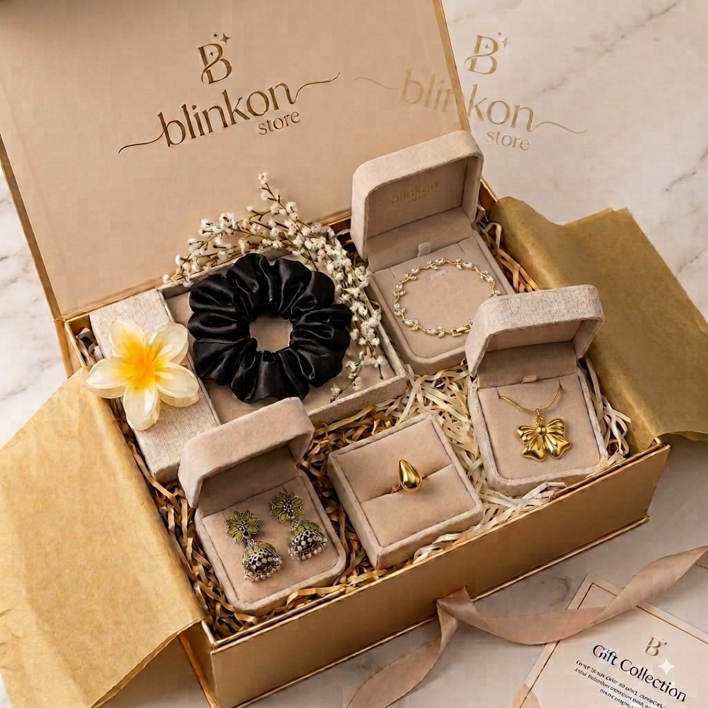 Grand Luxe Velvet Box Jewelry Organizer Hamper | Complete Aesthetic Gold Jewelry & Hair Accessory Gift Box for Women