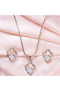 Elegant Rose Gold Four-Leaf Clover Jewellery Set with Zircon Crystal Accents