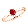 Minimalist Oval Crimson Red Gemstone Rose Gold Band Ring for Women