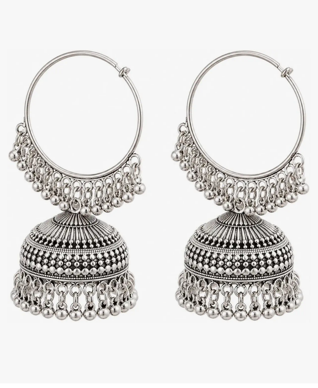 Ethnic Circular Hoop Dome Oxidized Silver Jhumka Earrings