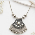 Ethnic Tribal Oxidized Silver Pendant Necklace with Ghungroo Drops