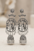 Ethnic Radha Krishna Swing Motif Oxidized Silver Jhumka Earrings