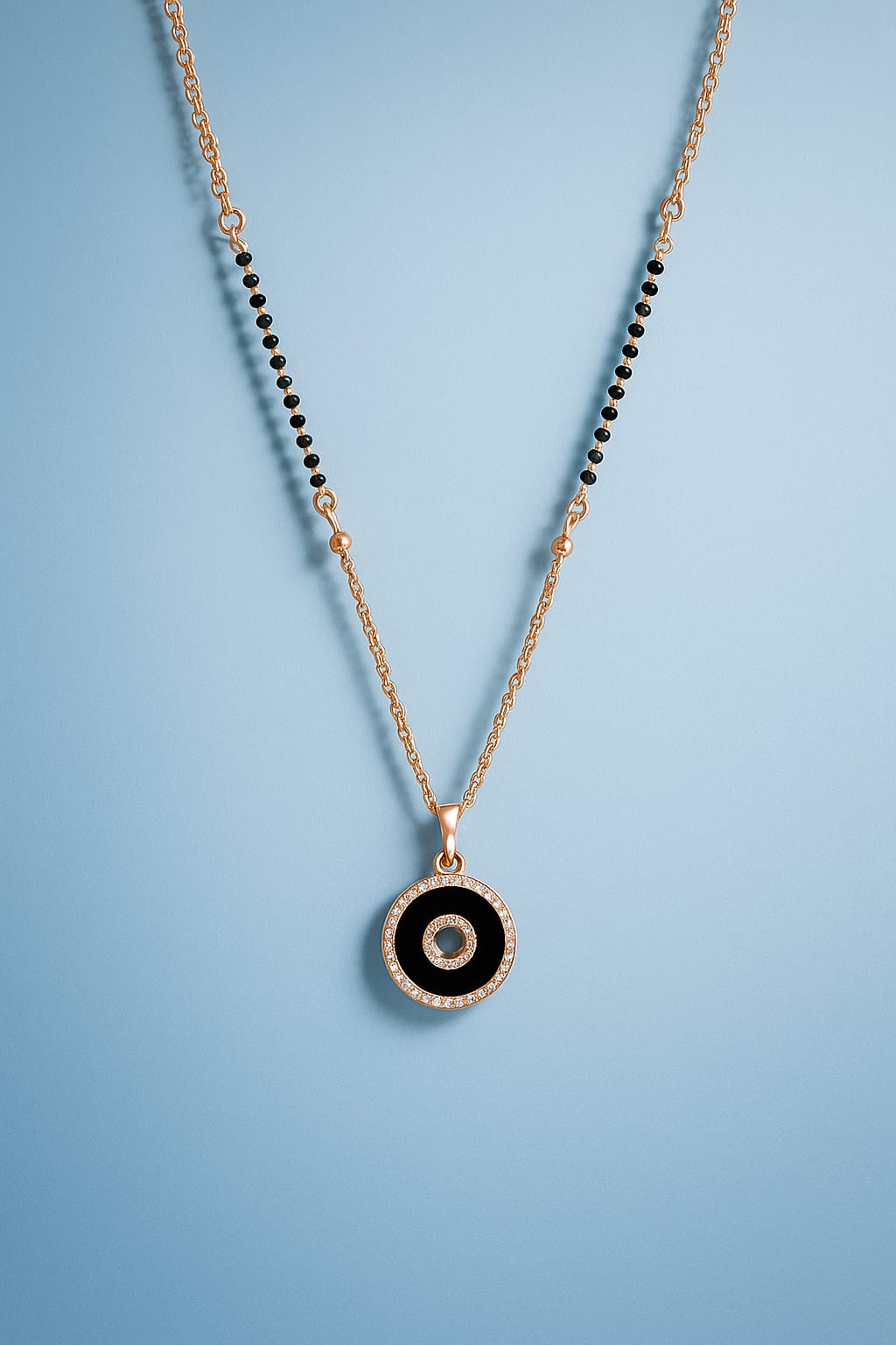 Rose Gold Plated Black Evil Eye Pendant Necklace with Crystal Detailing