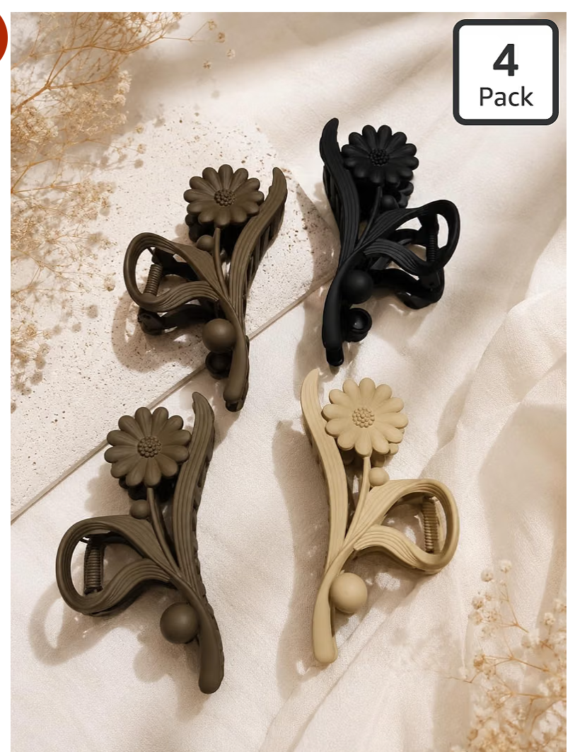 Blinkon Store Matte Finish Flower Hair Claw Clips (Pack of 4)