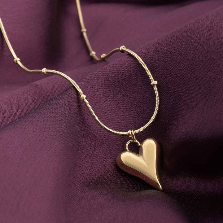 Blinkon Store Gold Plated Puffy Heart Pendant Snake Chain Necklace