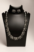 Antique Silver Plated Royal Elephant Design Haar Set | Ethnic Tribal Jewellery for Sarees & Kurtis
