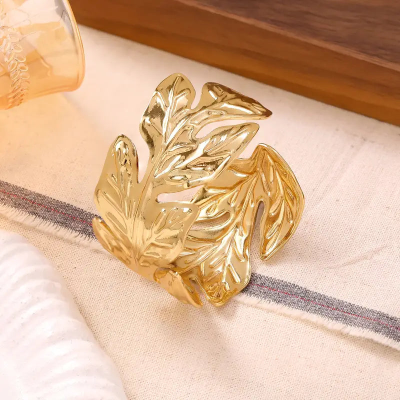 Tropical Gold Plated Monstera Leaf Statement Open Cuff Bracelet