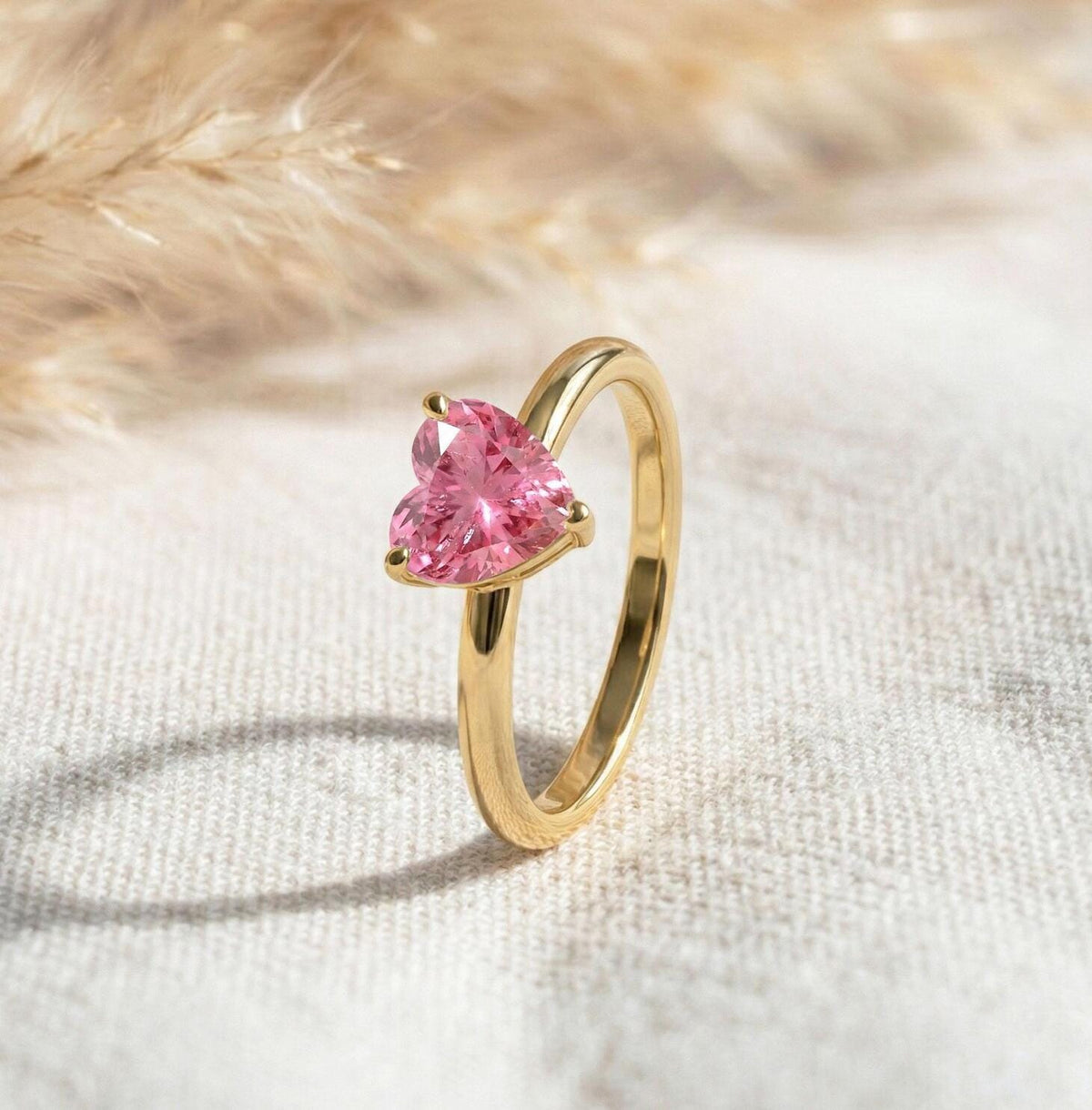 Minimalist Gold Plated Pink CZ Heart Solitaire Ring
