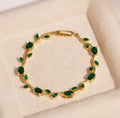 Blinkon Store Emerald Green Leaf Vine Gold Bracelet for Women