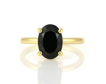 Bold Round Black Onyx Gold Plated Solitaire Ring