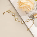 Gold Plated White Mother of Pearl Clover Station Bracelet for Women | Anti-Tarnish Lucky Clover Charm Bracelet
