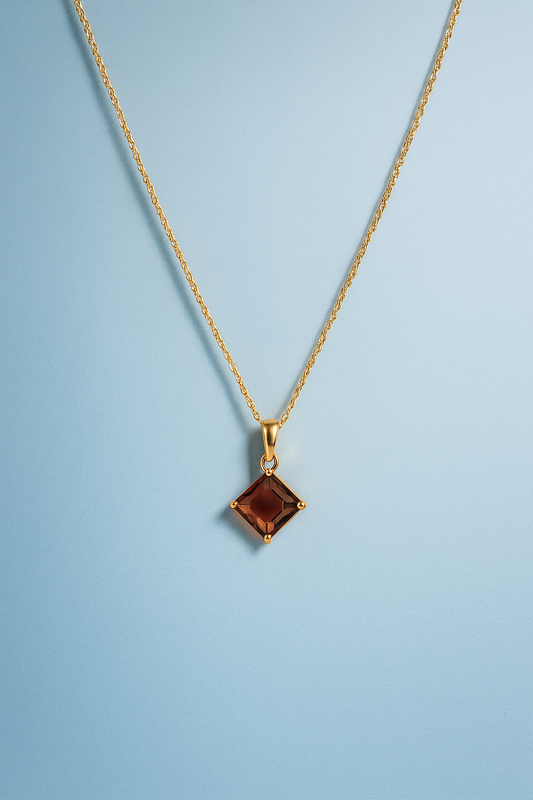 Elegant Gold-Plated Chain with Square Brown Stone Pendant