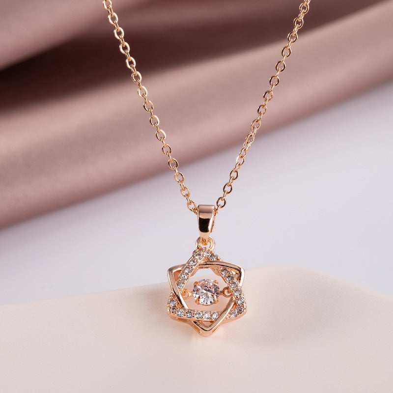 Blinkon Store Rose Gold Hexagram Star Dancing Stone Pendant Necklace