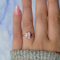 Classic Silver Plated Emerald Cut Soft Pink Crystal Solitaire Ring