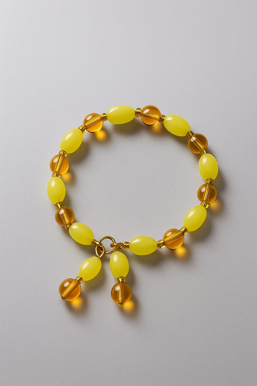 Trendy Amber & Lemon Yellow Beaded Charm Bracelet for Women