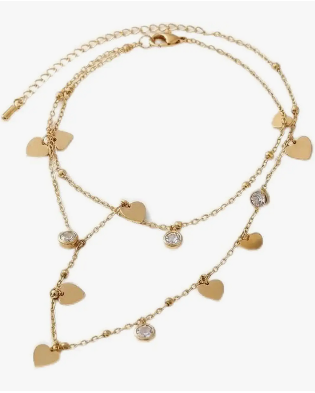 Delicate Gold Plated Heart & Crystal Charm Station Choker Necklace