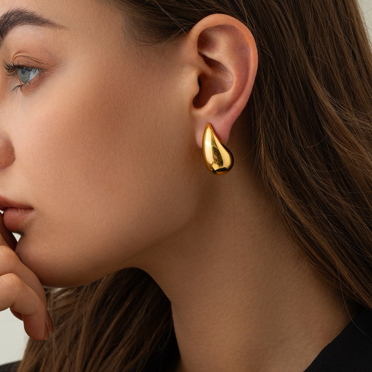 Modern Glossy Gold Water Drop Statement Earrings for Women