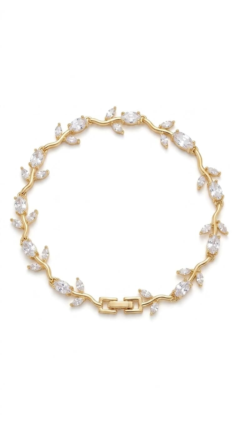 Cubic Zirconia Bracelet for Women | Anti-Tarnish CZ Crystal Leaf Charm Bracelet