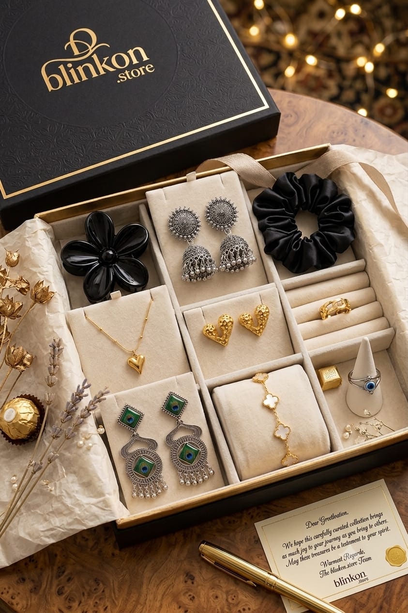 Ultimate Luxe Jewelry Organizer Gift Hamper | Complete Aesthetic Ethnic & Western Jewelry Combo with Hair Accessories