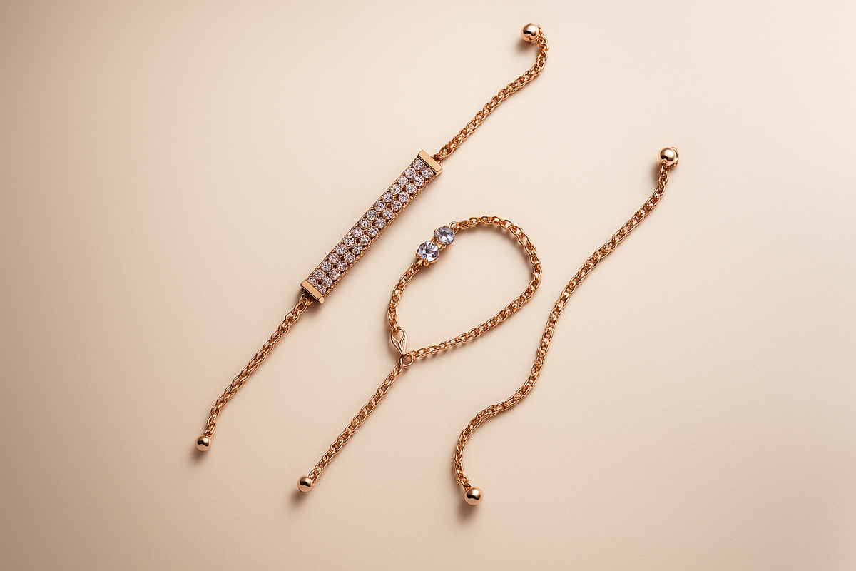 Blinkon Store Rose Gold Crystal Bar & Gemstone Adjustable Slider Bracelet Set