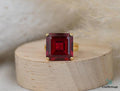 Royal Red Asscher Cut Crystal Gold Plated Solitaire Ring