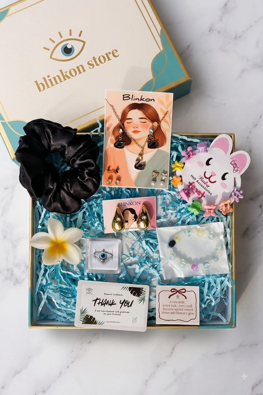 Curated Luxe Jewelry & Hair Accessories Gift Box Hamper for Women & Girls | Birthday & Festival Special Gift Set