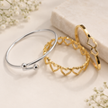 Minimalist Gold & Silver Open Cuff Bangle Bracelet Set