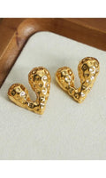 Aesthetic Gold Finish Textured Abstract Heart Stud Earrings for Women