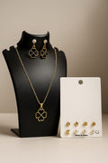 Chic Cutout Clover Pendant Chain with Matching Drop Earrings & Stud Set for Women