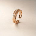 Rose Gold Double Band Baguette CZ Open Adjustable Ring