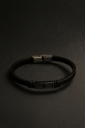 Blinkon Store Men's All-Black Leather Bracelet with Stainless Steel Accent