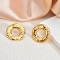 Gold Plated Hammered Textured Open Circle Stud Earrings for Women | Anti-Tarnish Minimalist Statement Earrings