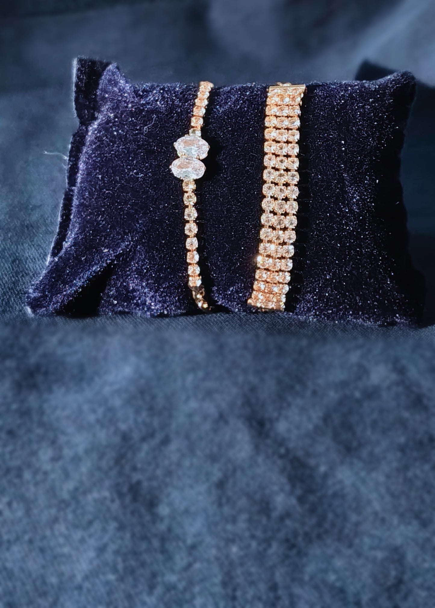Duo Set of Gold-Plated Adjustable Bracelets with Crystal Accents