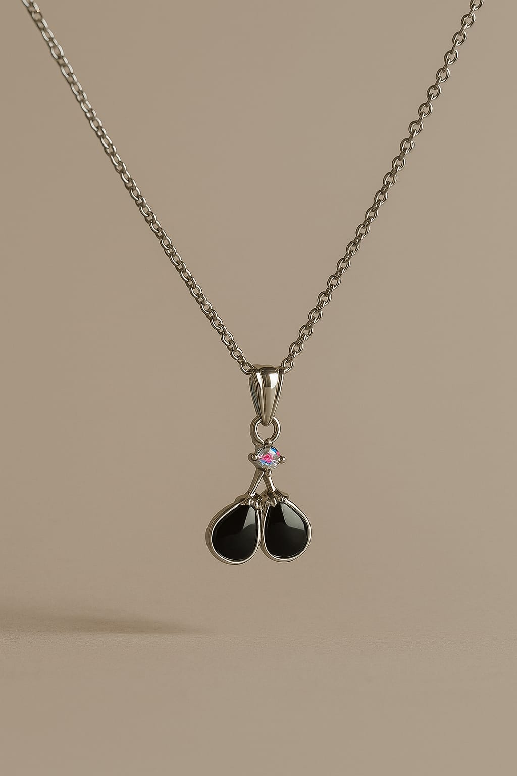 Cute Silver-Plated Double Teardrop Pendant Chain with Sparkling Zircon