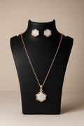 Elegant Rose Gold-Plated White Acrylic Flower Charm Pendant & Earrings Set