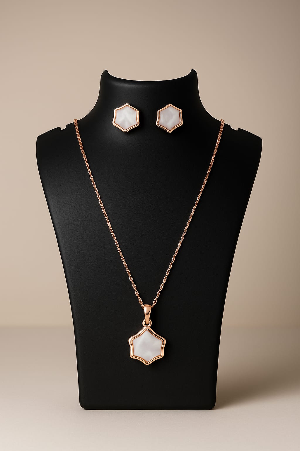 Elegant Rose Gold-Plated White Acrylic Flower Charm Pendant & Earrings Set