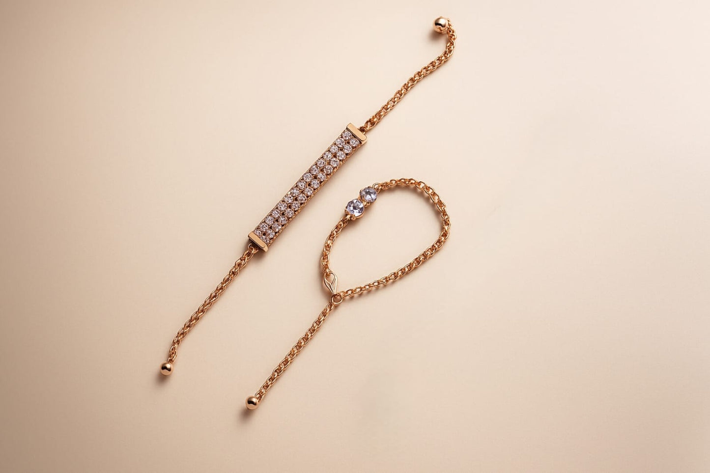 Duo Set of Gold-Plated Adjustable Bracelets with Crystal Accents