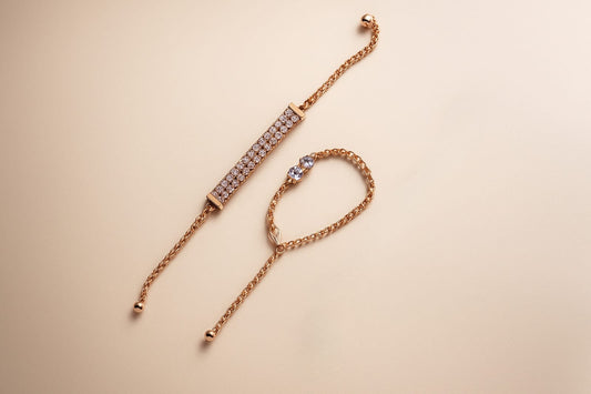 Duo Set of Gold-Plated Adjustable Bracelets with Crystal Accents