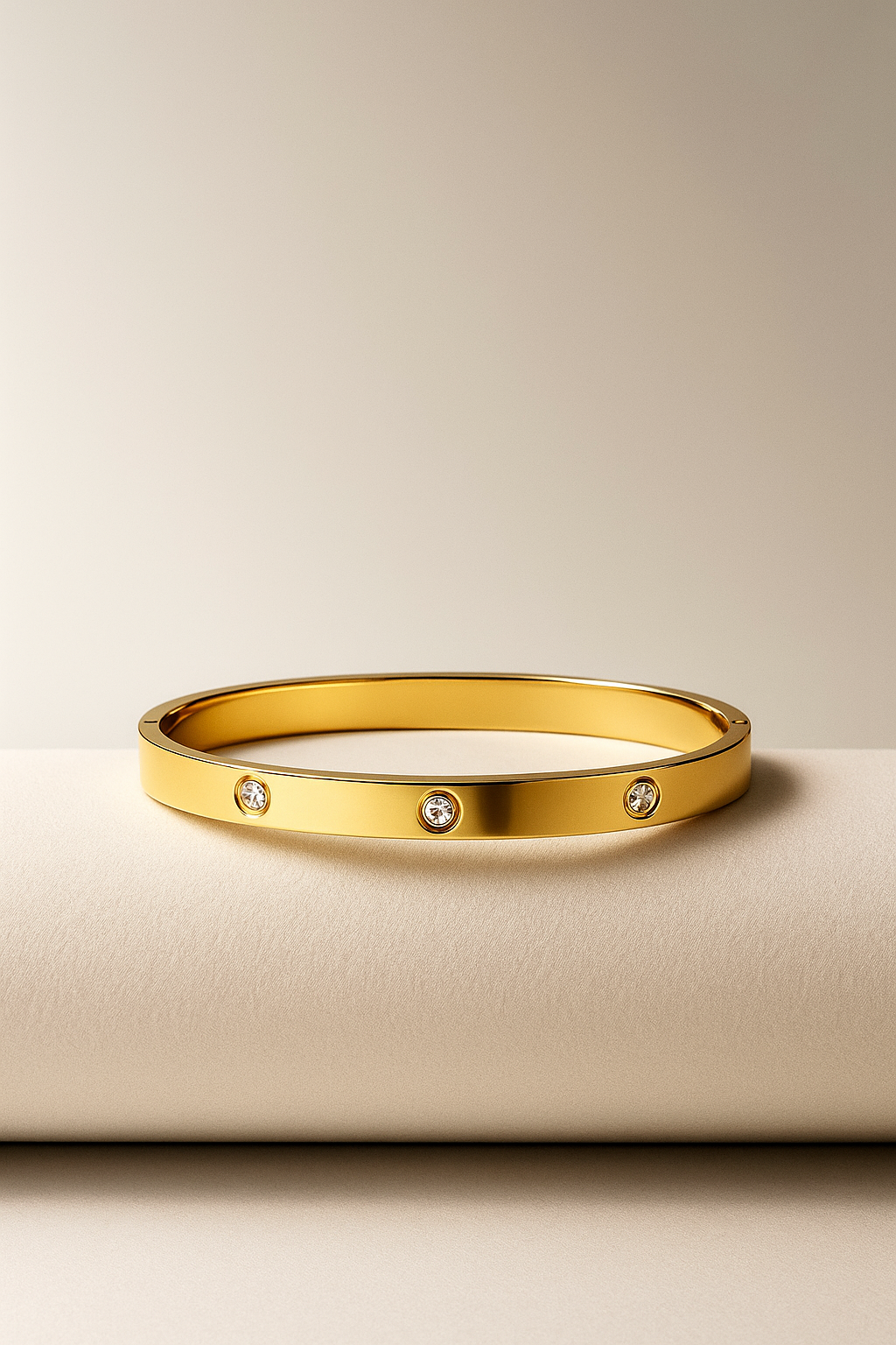 Gold Plated Stainless Steel Stone Studded Love Bangle Bracelet for Women | Anti-Tarnish Oval Kada