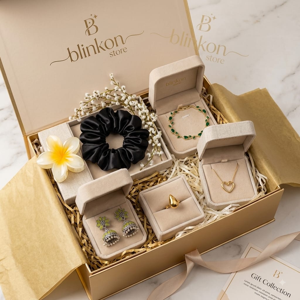 Grand Luxe Velvet Box Jewelry Organizer Hamper | Complete Aesthetic Gold & Emerald Jewelry Gift Box for Women