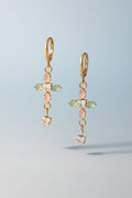 Elegant Gold-Plated Pastel Crystal Cross Dangle Earrings