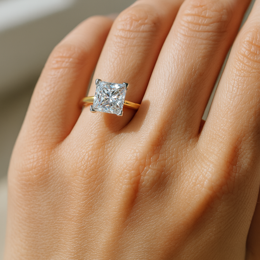 Classic Princess Cut CZ Gold Plated Solitaire Ring for Women