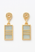 Elegant Gold-Plated Geometric Drop Earrings with Soft Mint Inlay