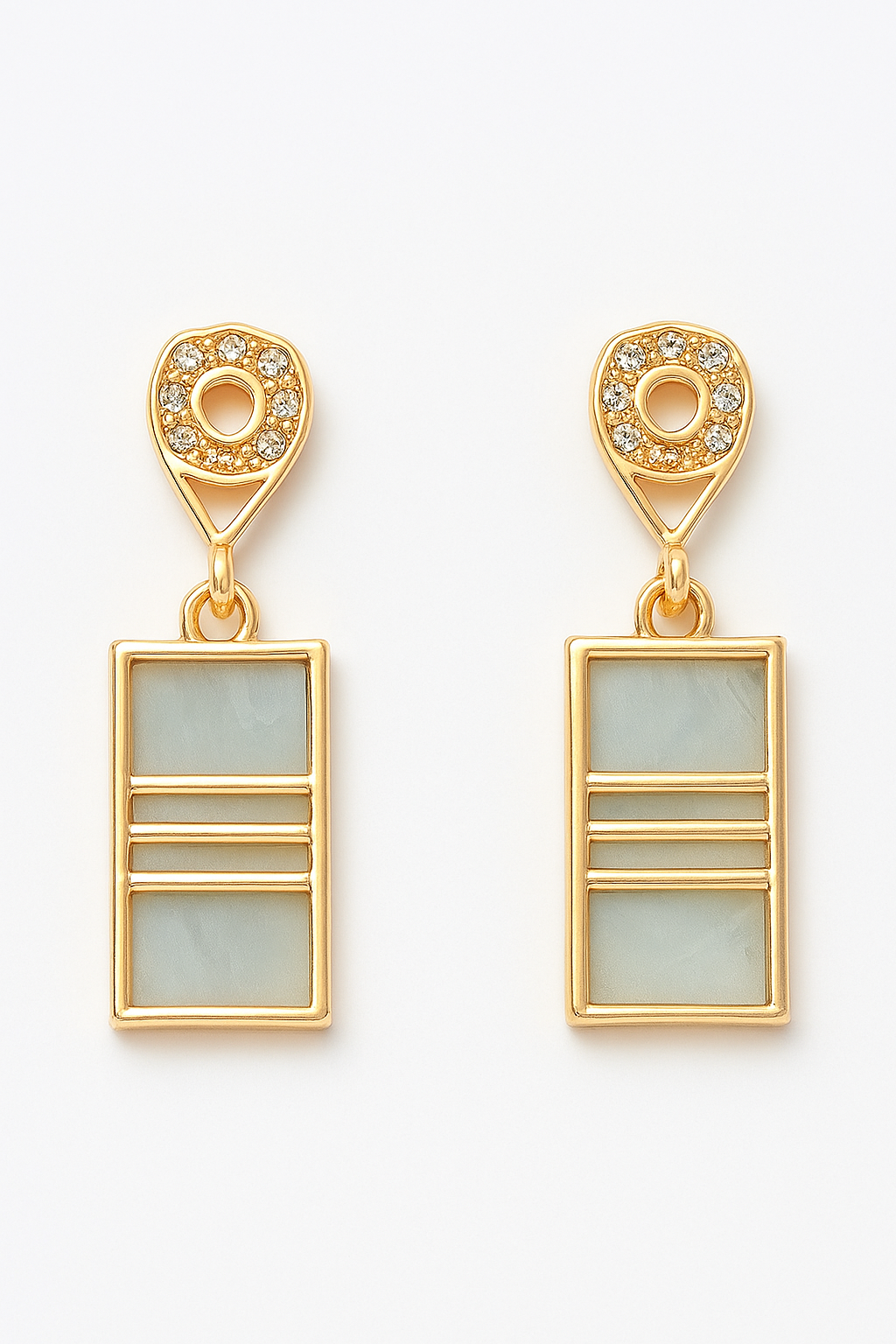 Elegant Gold-Plated Geometric Drop Earrings with Soft Mint Inlay