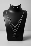 Chic Silver Cutout Four-Leaf Clover Layered Chain Necklace